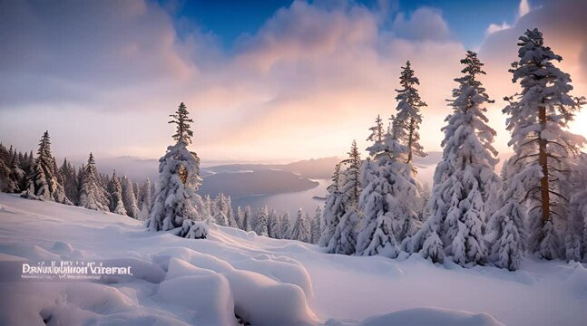 Arctic Norway Forest showing Snow-Covered Pine Trees, twilight hues, soft backlighting, low contrast ProLog, serene and tranquil, award-winning composition, delicate bokeh effec