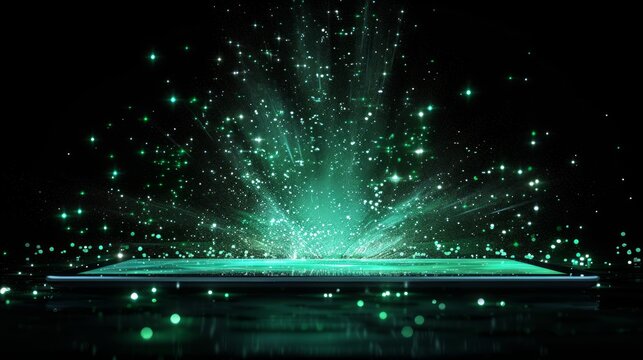Digital Magic: Tablet with Green Sparkles