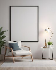 Scandinavian room interior with mock up photo frame, Luxury living room in house with modern interior design, Modern interior design. 3D render