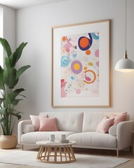 Scandinavian room interior with mock up photo frame, Luxury living room in house with modern interior design, Modern interior design. 3D render
