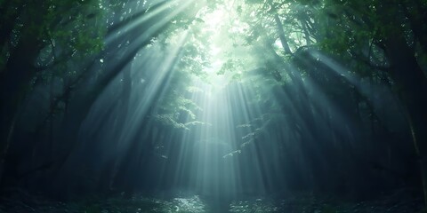 Enchanted forest with radiant light beams and looping timelapse animation background. Concept Enchanted Forest, Radiant Light Beams, Timelapse Animation, Looping Background