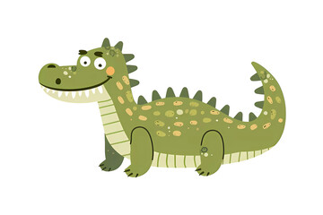 Cute crocodile, alligator,jungle animals.Wild animals of Africa.Simple cartoon flat illustration on transparent background PNG