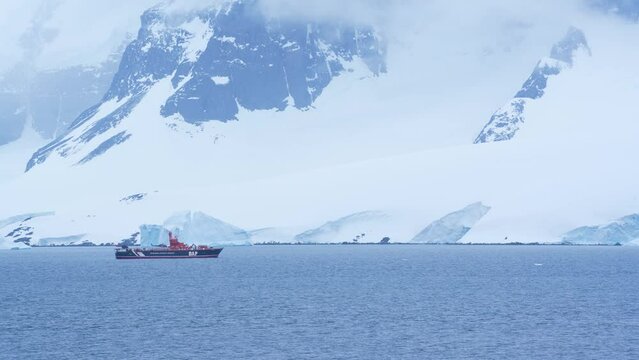 EDITORIAL December 28, 2023, Antarctica - Science Vessel Helicopter Carrier Antarctica Expedition Cruise