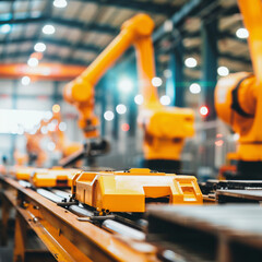 Fototapeta premium Industrial robotics in a warehouse background