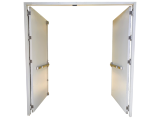 large old white door opened. on transparent background