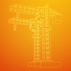 Construction crane tower. Building industrial concept. Wireframe low poly mesh vector illustration.