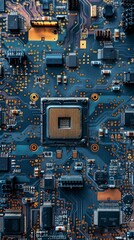 Close Up of a Gold Microchip on a Circuit Board