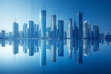 Fototapeta premium Modern city skyline with skyscrappers and reflection created with Generative AI