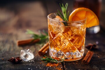 the most elegant, the most beautiful, delicious Old Fashioned cocktail as a work of art, elegant,...