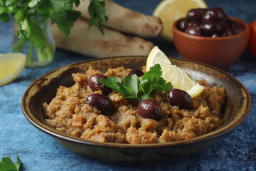 A plate with traditional Moroccan salad zaalouk
