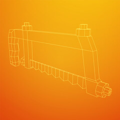 Hacksaw manual or Hand hacksaw. Wireframe low poly mesh vector illustration