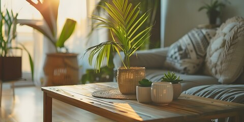 Fototapeta premium Professionally decorated residential home with a clean and cozy aesthetic. Concept Residential Interior Design, Cozy Home Decor, Professional Decorations