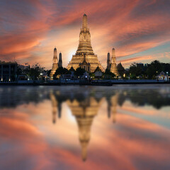 Wat Arun Temple at sunset in bangkok Thailand. Wat Arun is a Buddhist temple in Bangkok Yai district of Bangkok, Thailand