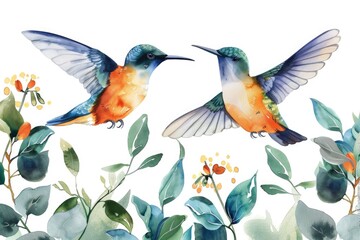 Fototapeta premium colibri birds pattern, watercolor style. ai generated
