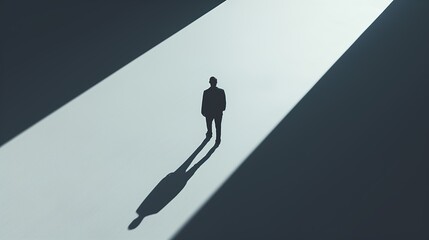 Man in Spotlight with Long Shadow