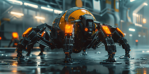 An alien robot in a futuristic setting.  Sci-Fi futuristic background. Created with Generative AI technology.