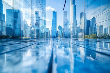 Fototapeta premium Modern city skyline with skyscrappers and reflection created with Generative AI