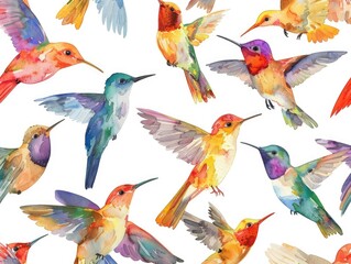Fototapeta premium colibri birds pattern, watercolor style. ai generated