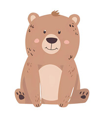 Cute brown bear, baby print.Simple cartoon flat illustration on transparent background PNG