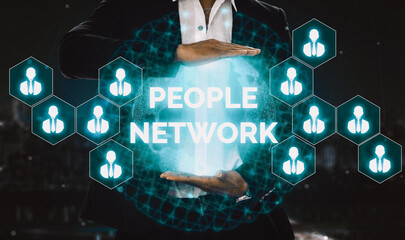 Human Resources Recruitment and People Networking Concept. Modern graphic interface showing...