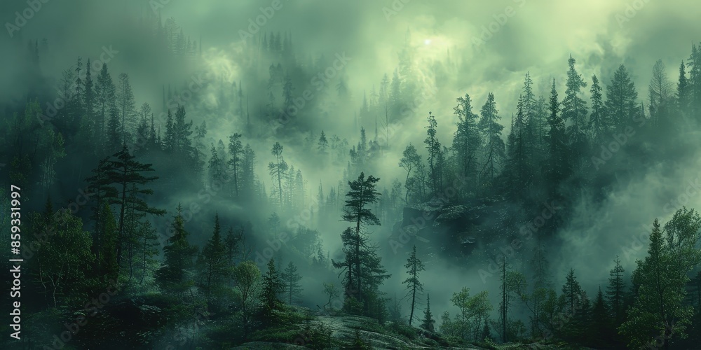 Wall mural A Misty Forest Landscape