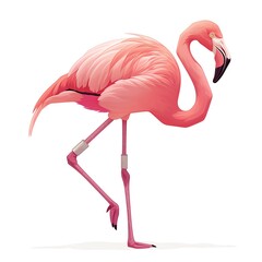 Fototapeta premium Elegant pink flamingo standing on one leg, showcasing vibrant plumage and natural beauty. Perfect for nature, wildlife, and tropical themed projects.