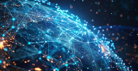 Fototapeta premium Global network concept, with visualization lines representing connections, glowing, earth