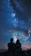 Serene Moment: Couple Enjoying a Quiet Evening Stargazing Together