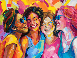 Fototapeta premium Creative Bonding: Friends Enjoying a Fun Painting Class Together
