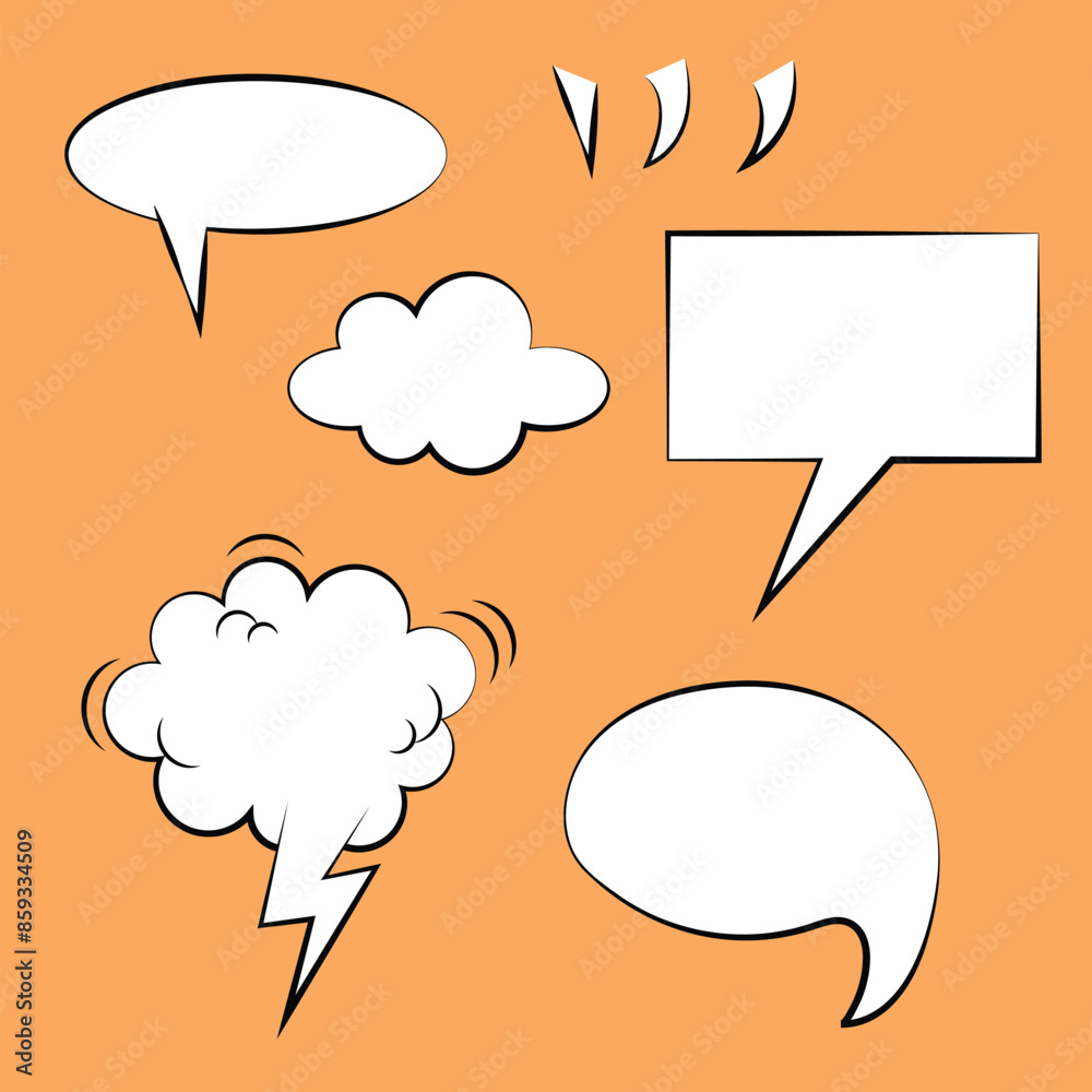Poster Set message bubble speech cartoon expression. empty white blank speech box. speak bubble text, chatting box, message box
