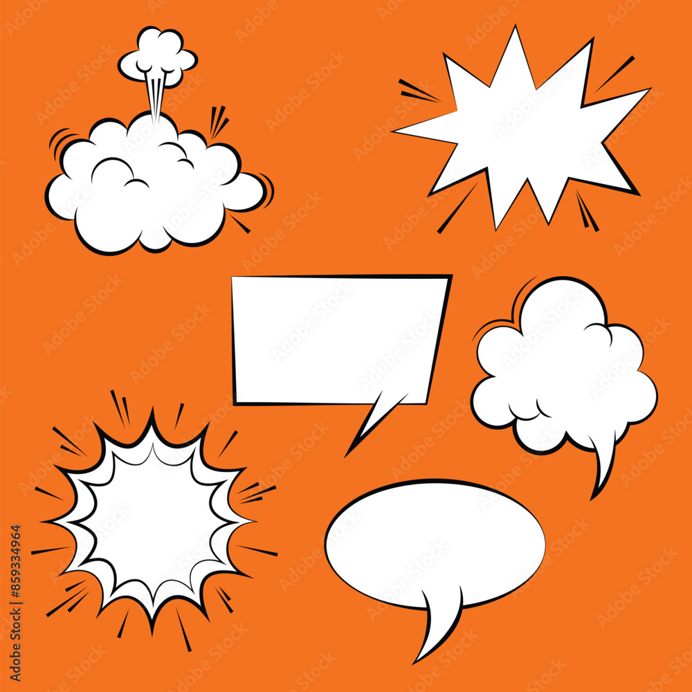 Poster set of comic page dialog text message box. comic balloon. talk chat retro speak message. speak bubbl