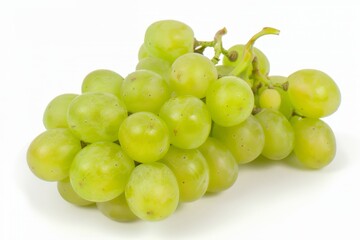 A bunch of fresh, green grapes with a vibrant, appealing look placed against a white background.