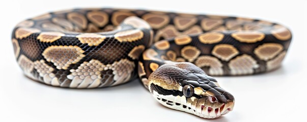 Obraz premium Ball python snake on white background, studio shot. Exotic reptile, wildlife and pet concept