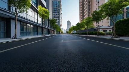 Asphalt road and urban architectural landscape of Ningbo : Generative AI