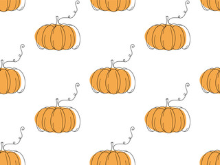 Vector seamless pattern of hand drawn orange sketch pumpkin isolated on white background 