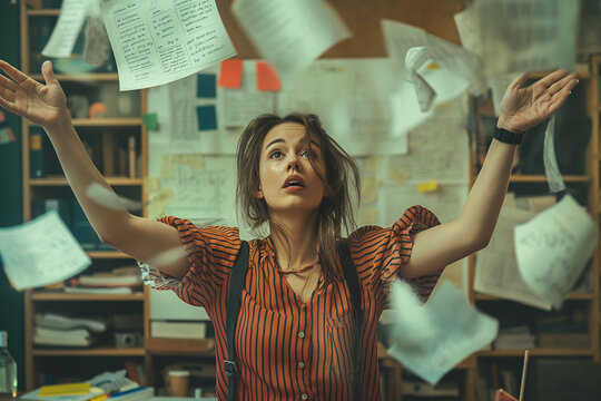 A teacher going crazy on her office