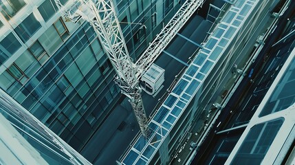 Obraz premium White crane towers at a large construction site of a glass building : Generative AI