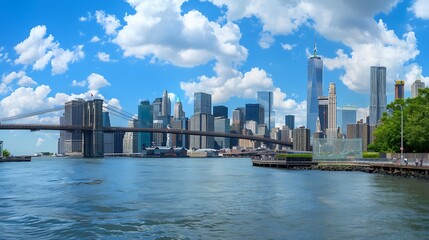 Naklejka premium New York City skyline and Brooklyn bridge Manhattan Skyscrapers panorama from Brooklyn : Generative AI