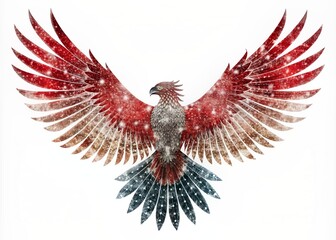 Patriotic Eagle with Wings Spread: Indonesian Flag Filled Silhouette