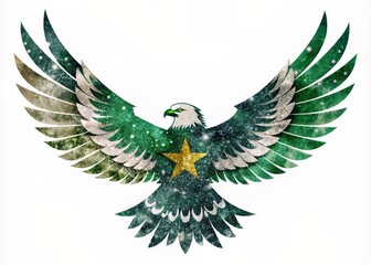 Patriotic Eagle with Wings Spread: Pakistani Flag Filled Silhouette