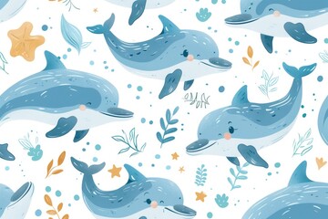 Fototapeta premium dolphin pattern. cartoon doodle character illustration wallpaper design. ai generated