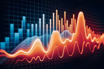 Fototapeta premium Dynamic data visualization Vibrant graphs and waveforms on grid like digital interface