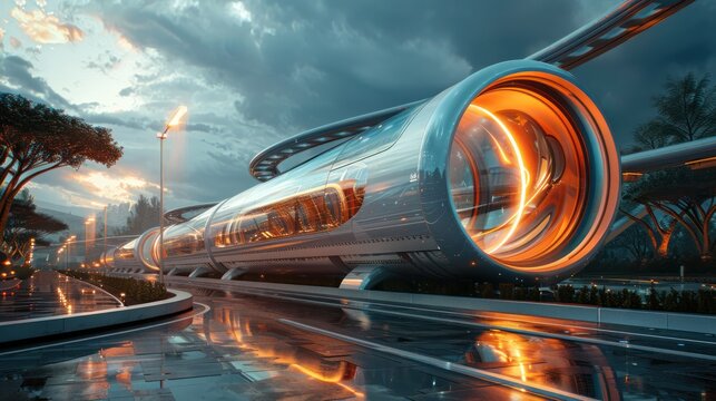 A futuristic transportation hub with hyperloop technology