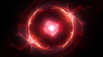 Abstract Red and White Light Swirling Around a Black Sphere