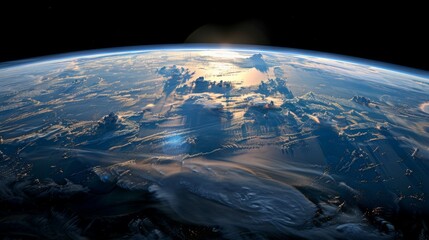Obraz premium Earth From Space With Clouds And Golden Sunlight
