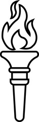 Torch and flame icon in line style editable . The symbol of victory, success or achievement. Olympic burning torch in the Eiffel Tower. World Games for app, website isolated on transparent background.