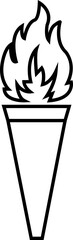 Torch and flame icon in line style editable . The symbol of victory, success or achievement. Olympic burning torch in the Eiffel Tower. World Games for app, website isolated on transparent background.