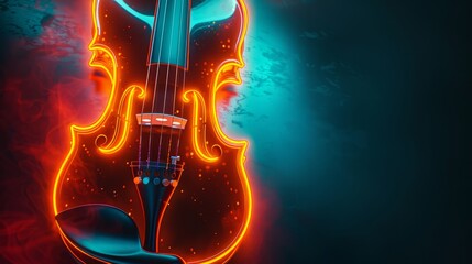 Violin with Neon Lights and Smoke