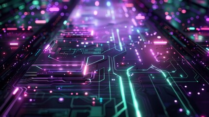 Abstract Circuit Board with Neon Lights