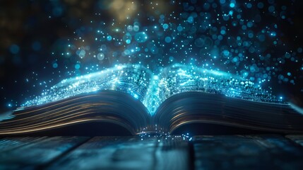 Magic Book with Glowing Blue Particles